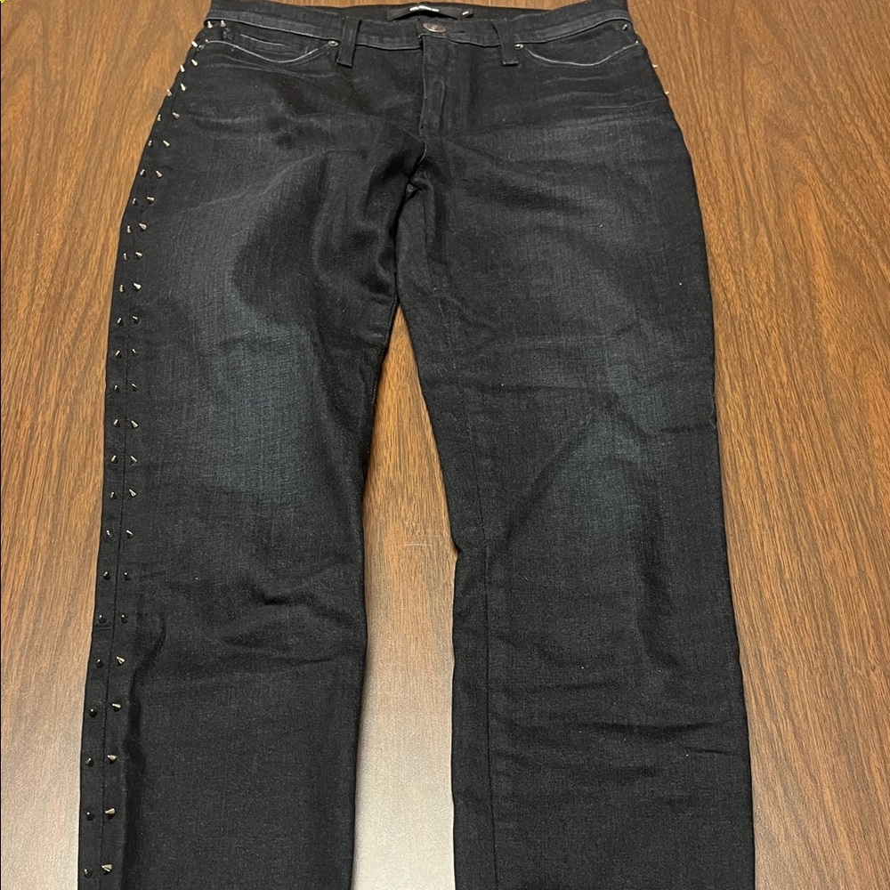 Hudson Black Barbara Super Skinny Studded Jeans, size 26